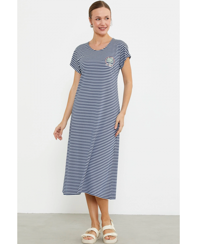 Sementa 77489 Nakış Detaylı Marine Penye Elbise