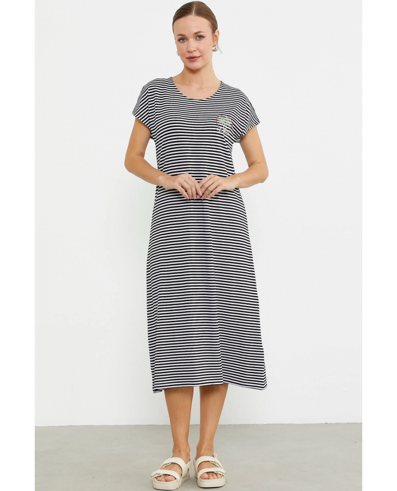 Sementa 77489 Nakış Detaylı Marine Penye Elbise