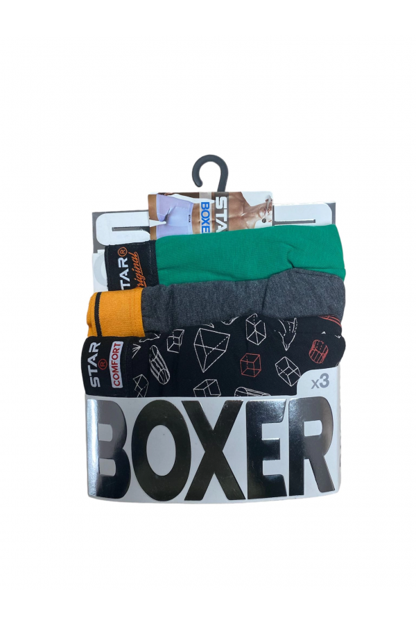 Star 105 Desenli Jakar Erkek 3'lü Kemer Boxer