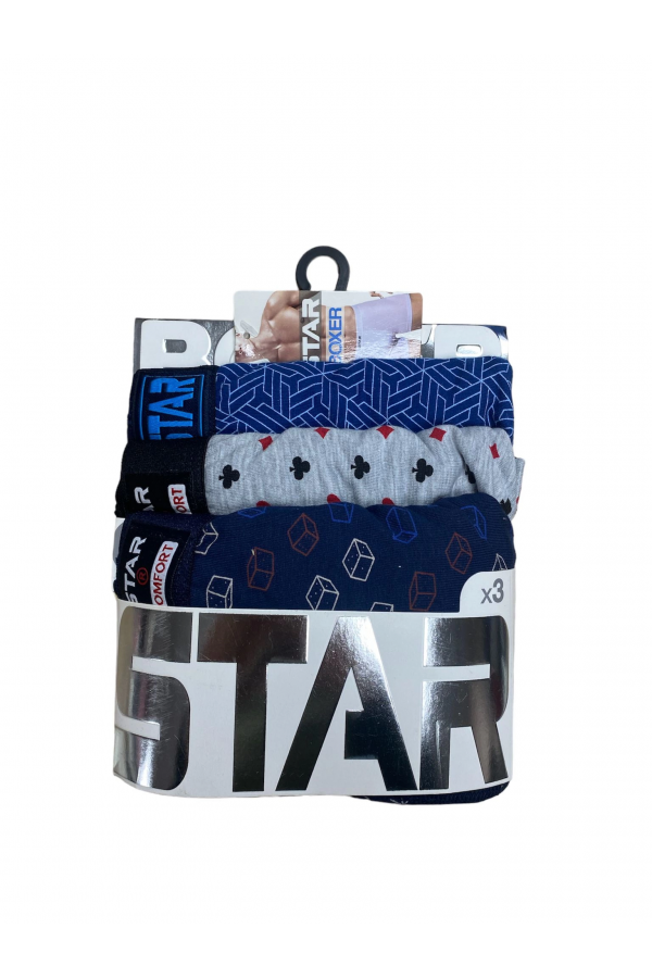 Star 105 Desenli Jakar Erkek 3'lü Kemer Boxer