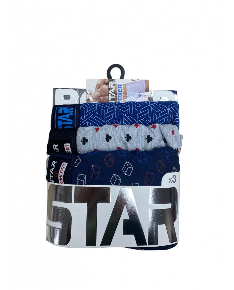 Star 105 Desenli Jakar Erkek 3'lü Kemer Boxer