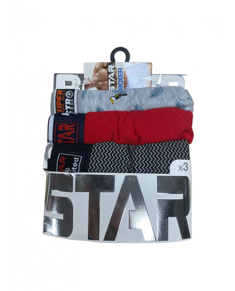 Star 105 Desenli Jakar Erkek 3'lü Kemer Boxer
