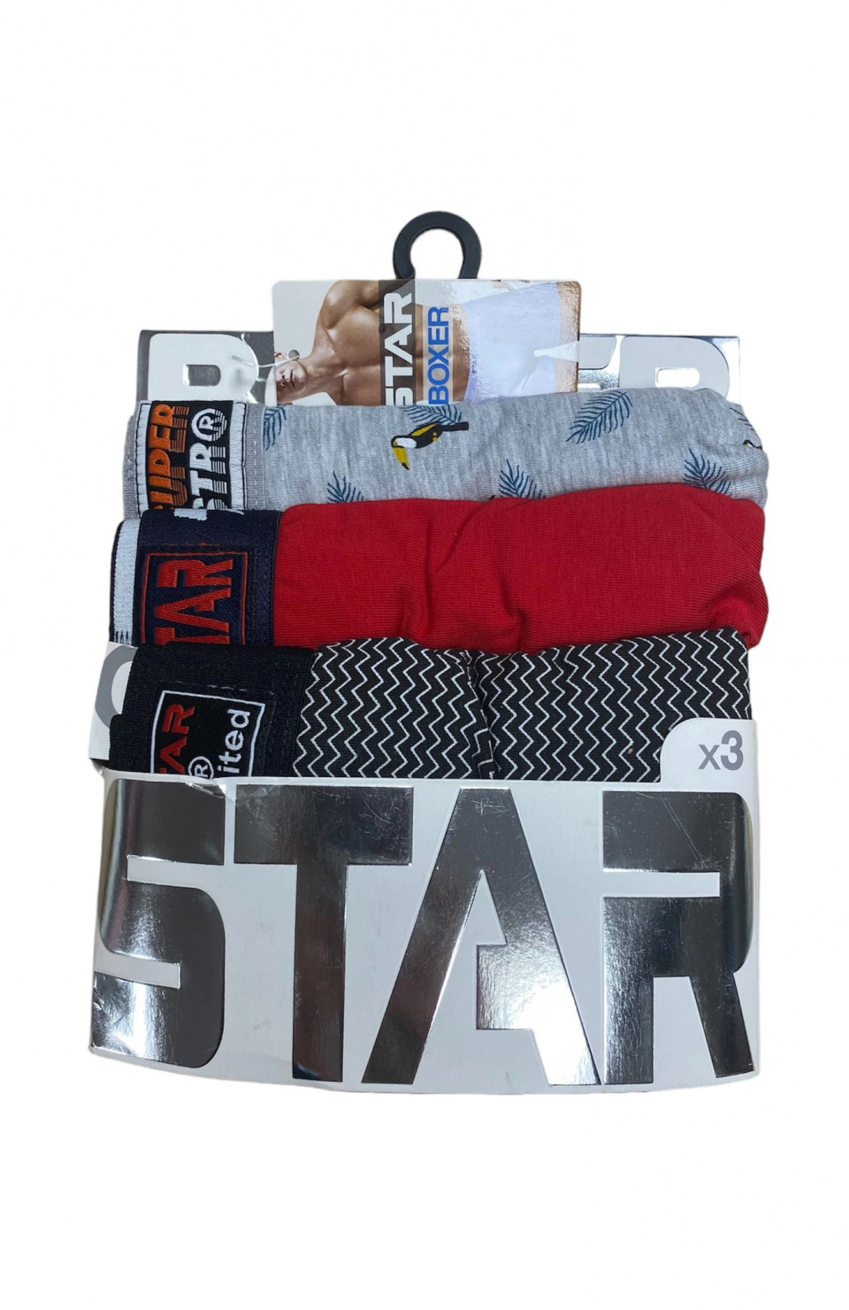 Star 105 Desenli Jakar Erkek 3'lü Kemer Boxer