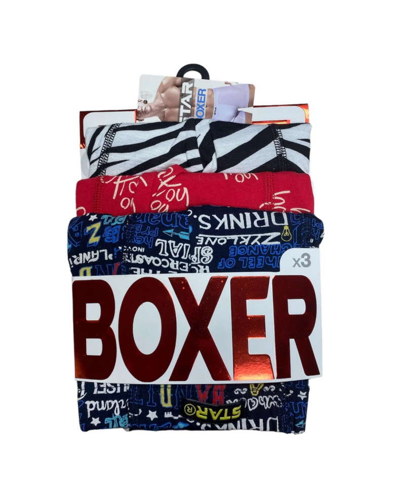 Star 106 Desenli Pamuklu Kemer Likralı 3'Lü Boxer