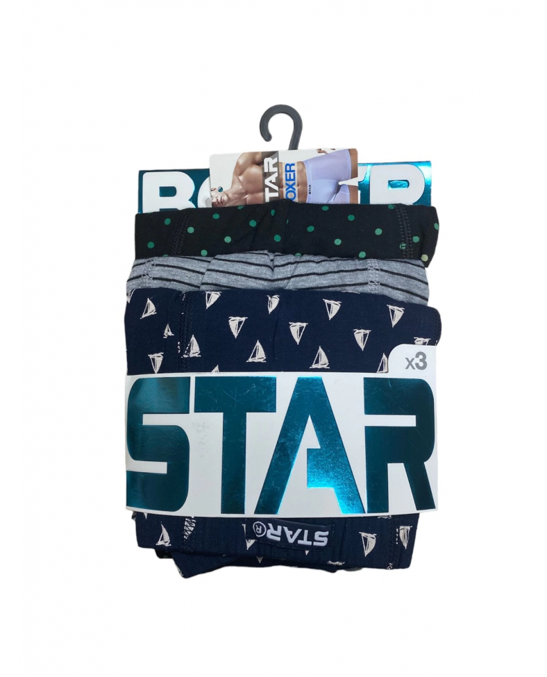 Star 106 Desenli Pamuklu Kemer Likralı 3'Lü Boxer