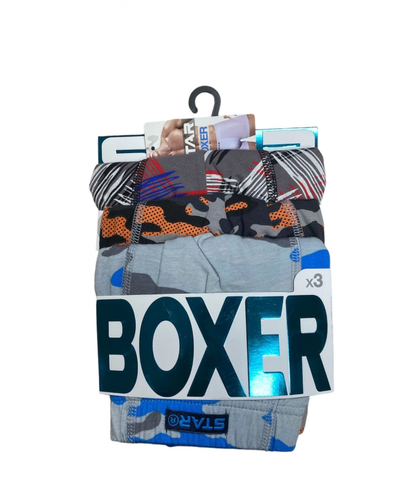 Star 106 Desenli Pamuklu Kemer Likralı 3'Lü Boxer