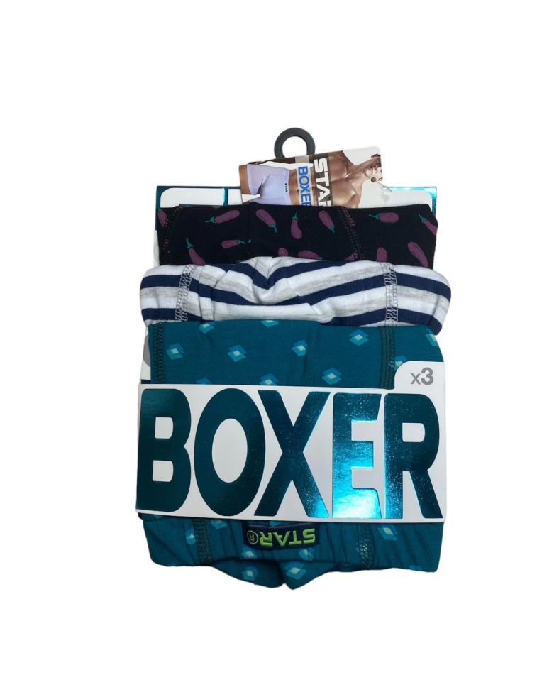 Star 106 Desenli Pamuklu Kemer Likralı 3'Lü Boxer