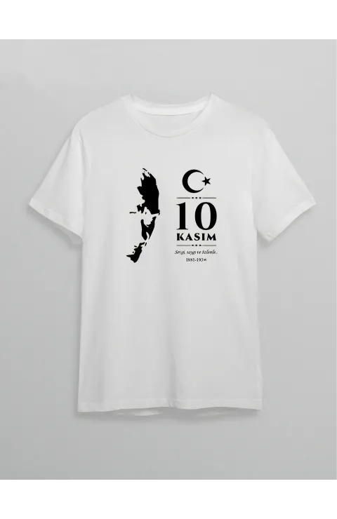 10 Kasım Atatürk Baskılı T-shirt - Beyaz
