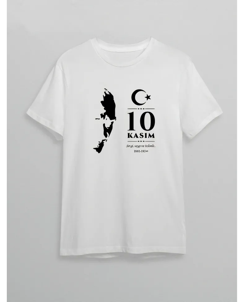 10 Kasım Atatürk Baskılı T-shirt - Beyaz