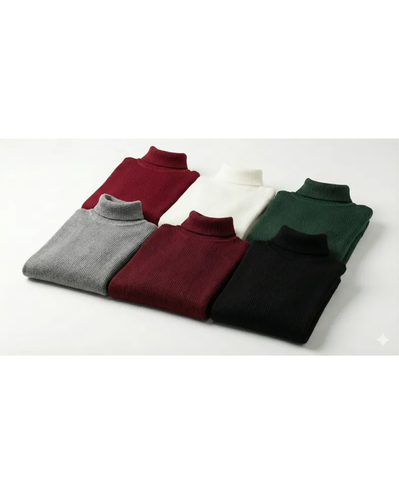 ERKEK 6'lı Siyah, Beyaz, Bordo, Gri, Haki Kaşkorse Boğazlı Full Likralı Fitilli Body Kazak