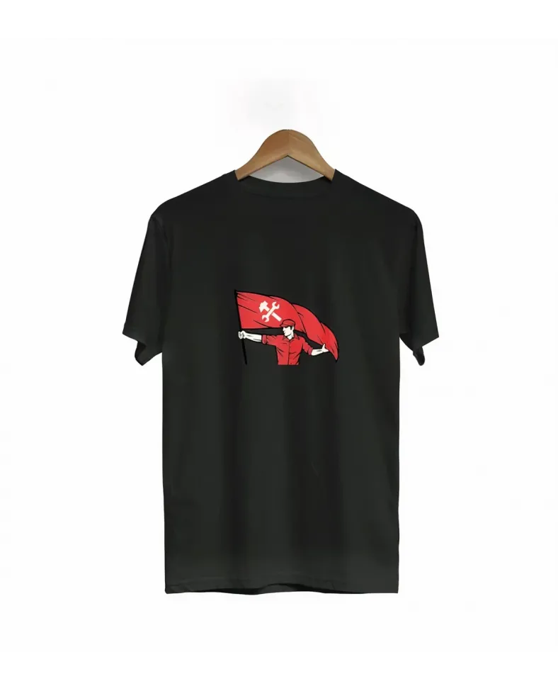 1 Mayıs Emekçilerimiz İçin Özel Tasarım Bayraklı Emekçi Baskılı T-shirt - Siyah