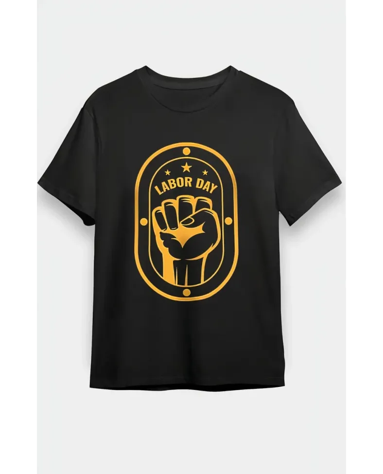 1 Mayıs Emekçilerimiz İçin Özel Tasarım LABOR DAY Baskılı T-shirt - Siyah