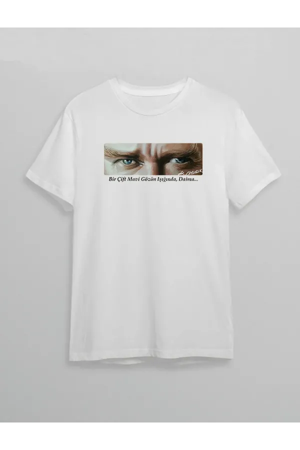 10 Kasım Atatürk'ü Anma Günü Baskılı Oversize Bisiklet Yaka T-shirt - Beyaz