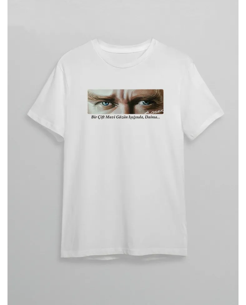 10 Kasım Atatürk'ü Anma Günü Baskılı Oversize Bisiklet Yaka T-shirt - Beyaz