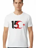 15 Temmuz Demokrasi ve Milli Birlik Günü Ay Yıldız Baskılı T-shirt - Beyaz