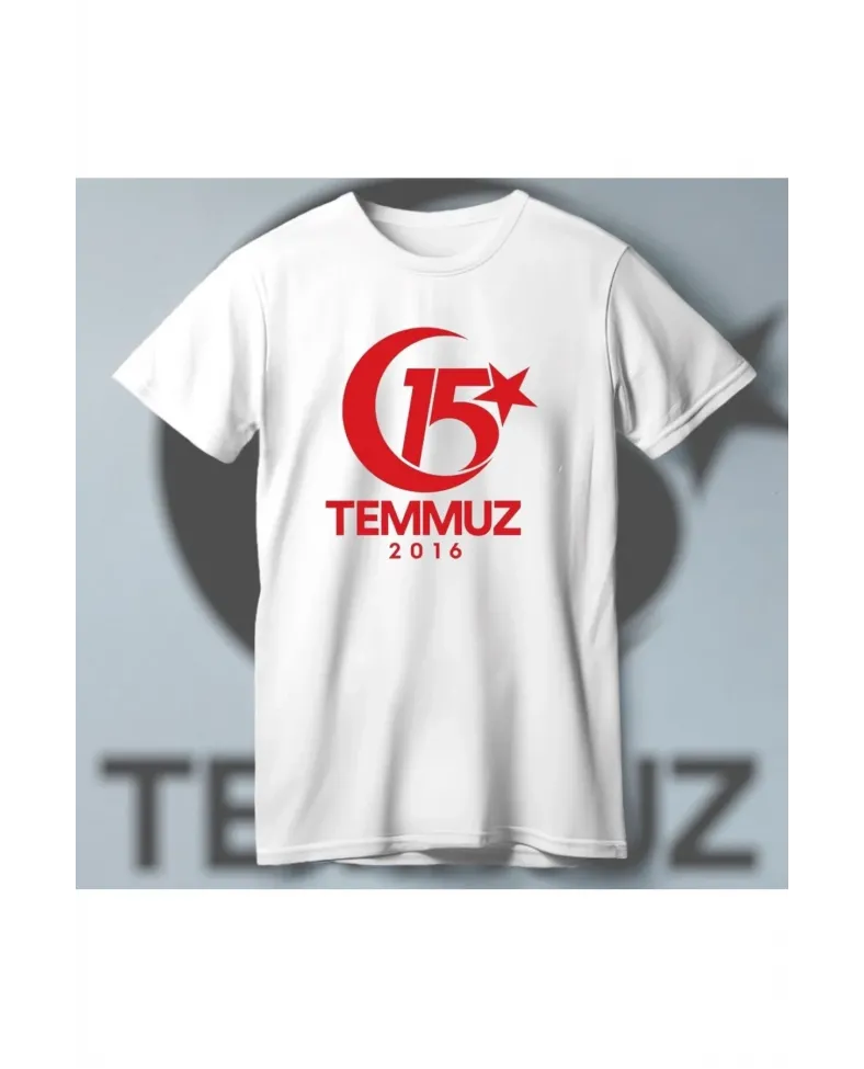 15 Temmuza Özel Tasarım 2016 Baskılı T-shirt - Beyaz