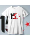 15 Temmuz Demokrasi ve Milli Birlik Günü Ay Yıldız Baskılı T-shirt - Beyaz