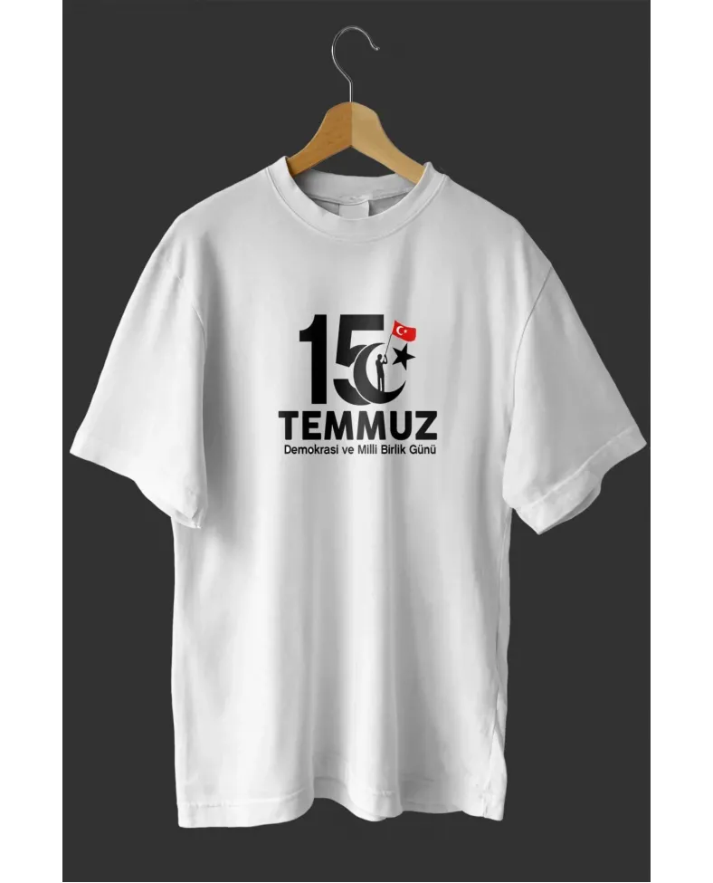 15 Temmuza Özel Tasarım Baskılı T-shirt - Beyaz