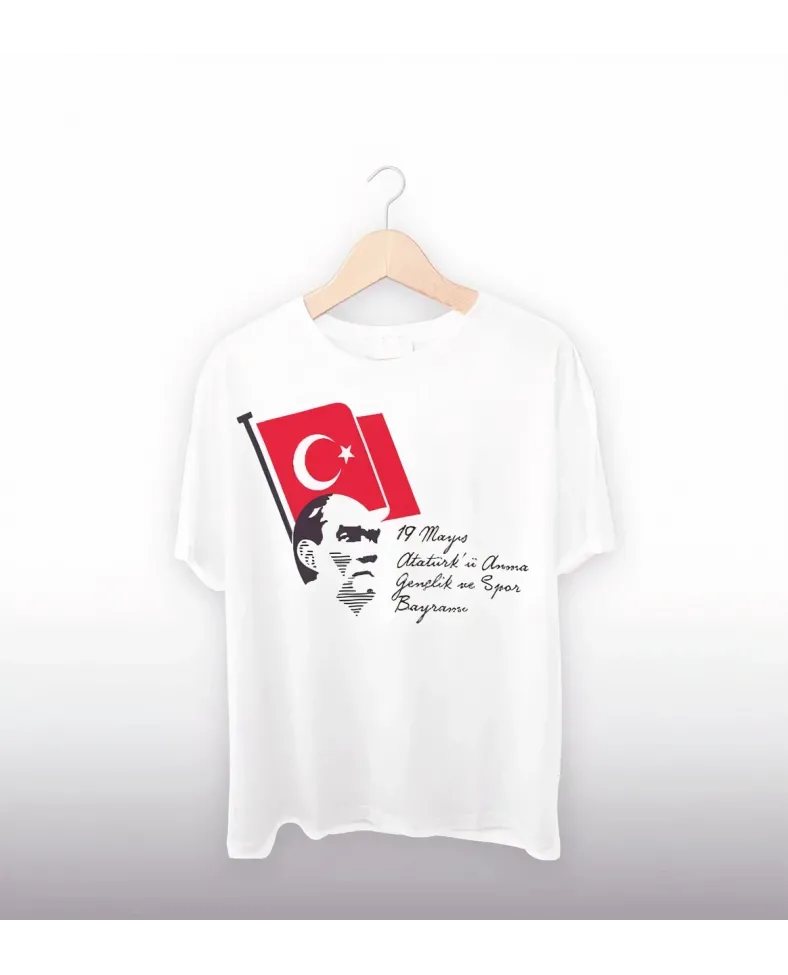 19 Mayıs Baskılı T-shirt - Beyaz