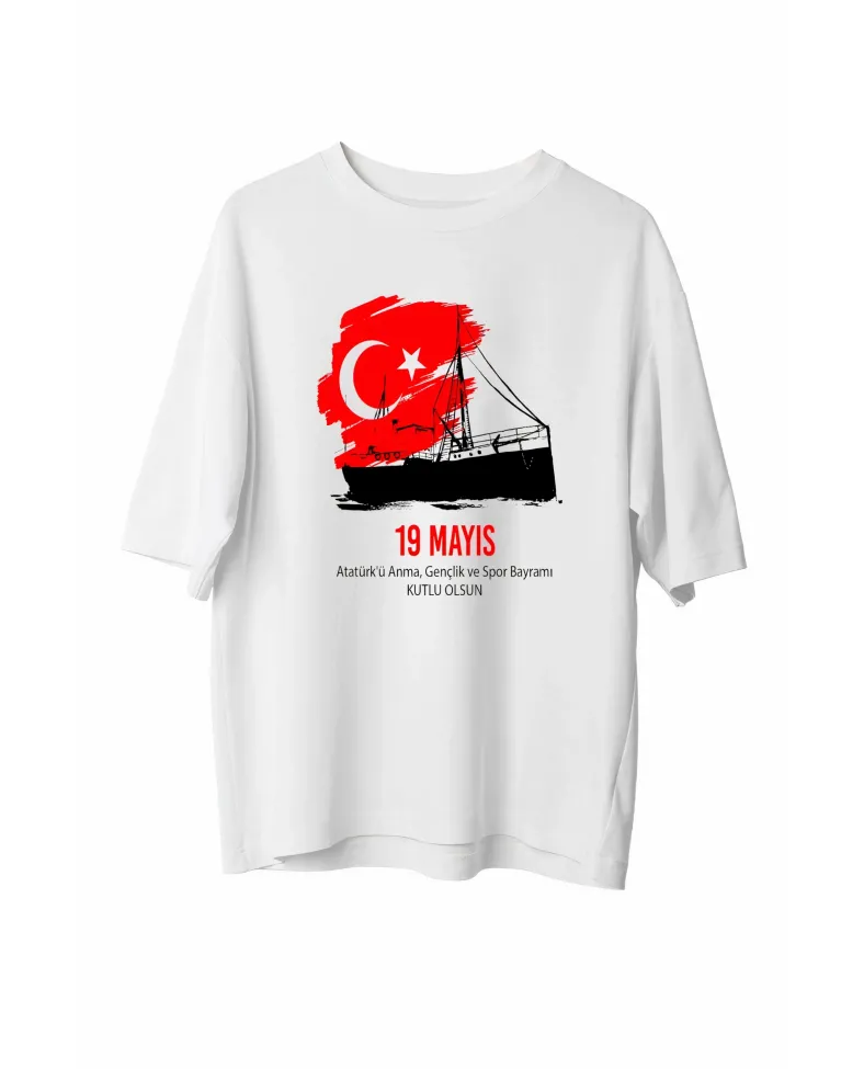 19 Mayıs Unisex Baskılı T-shirt - Beyaz