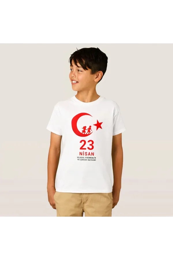 23 Nisan Çocuk Bayramı Baskılı Özel T-shirt - Beyaz
