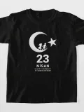 Çocuk 23 Nisan Ulusal Egemenlik ve Çocuk Bayramı Baskılı Bisiklet Yaka T-shirt - Siyah