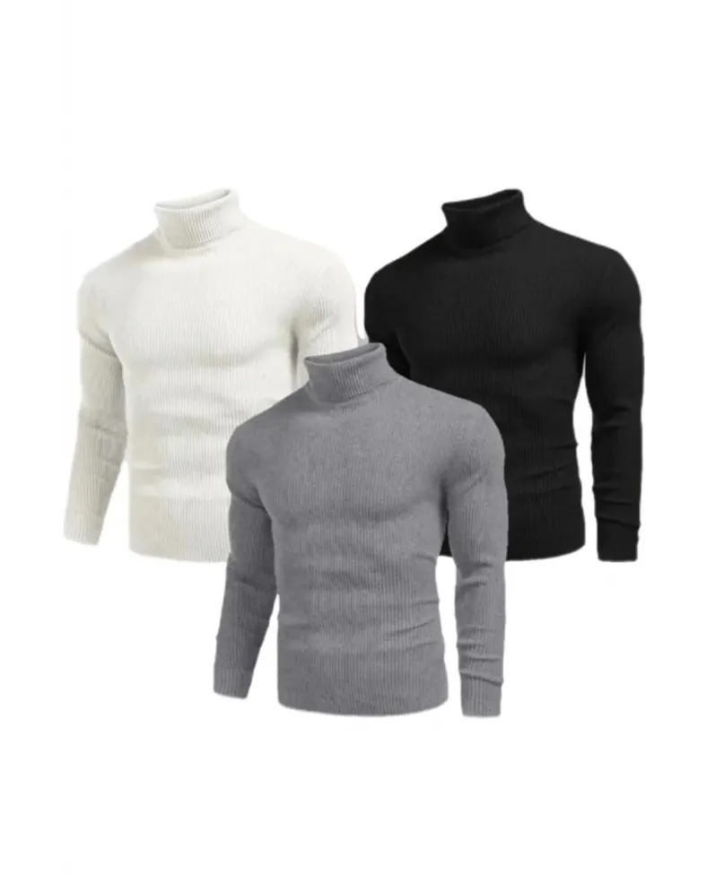 Erkek 3 Adet Kaşkorse Boğazlı Full Likralı Fitilli Body Kazak