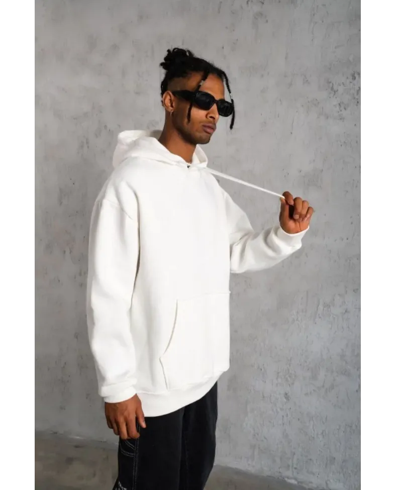 3 İplik Kapşonlu Sweatshirt - Beyaz