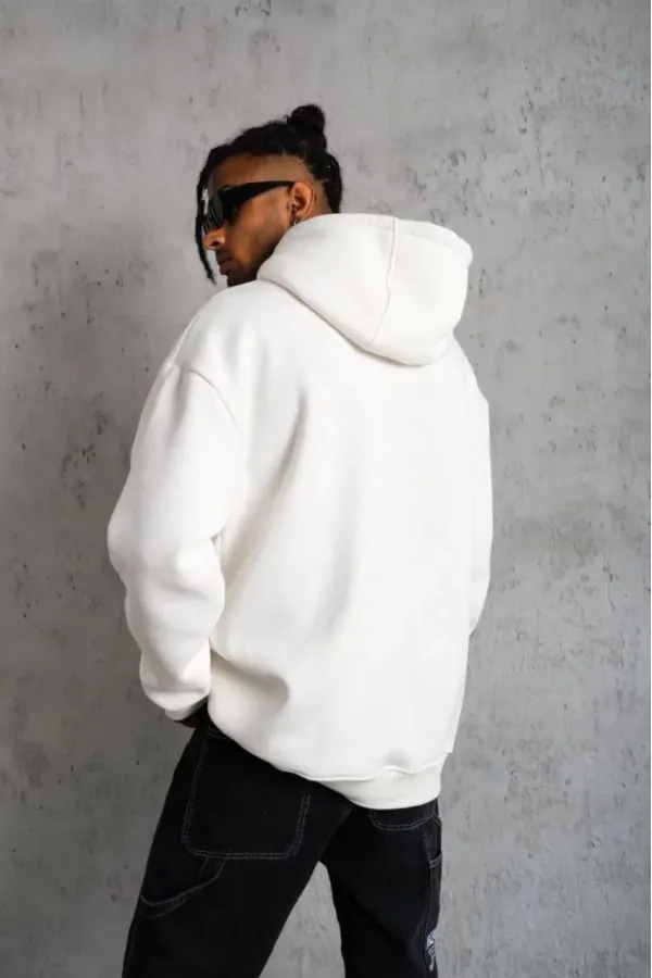 3 İplik Kapşonlu Sweatshirt - Beyaz