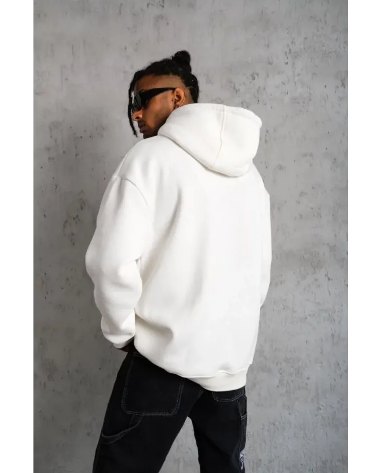 3 İplik Kapşonlu Sweatshirt - Beyaz