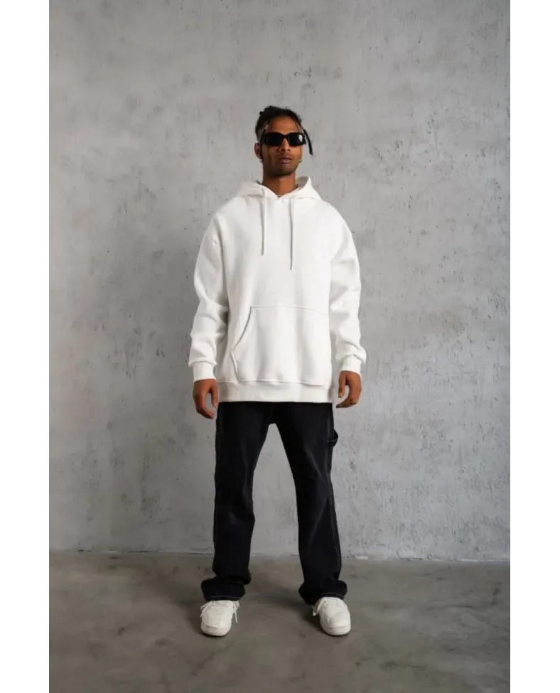 3 İplik Kapşonlu Sweatshirt - Beyaz