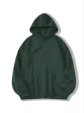 Kadın Kapüşonlu Kanguru Cepli 3 İplik Pamuklu Düz Hoodie Sweatshirt - Haki