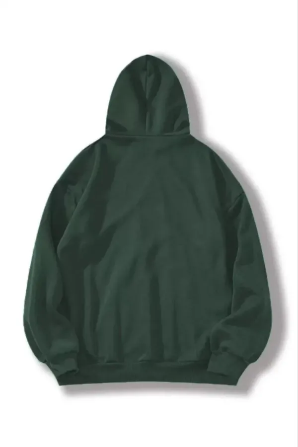 Kadın Kapüşonlu Kanguru Cepli 3 İplik Pamuklu Düz Hoodie Sweatshirt - Haki