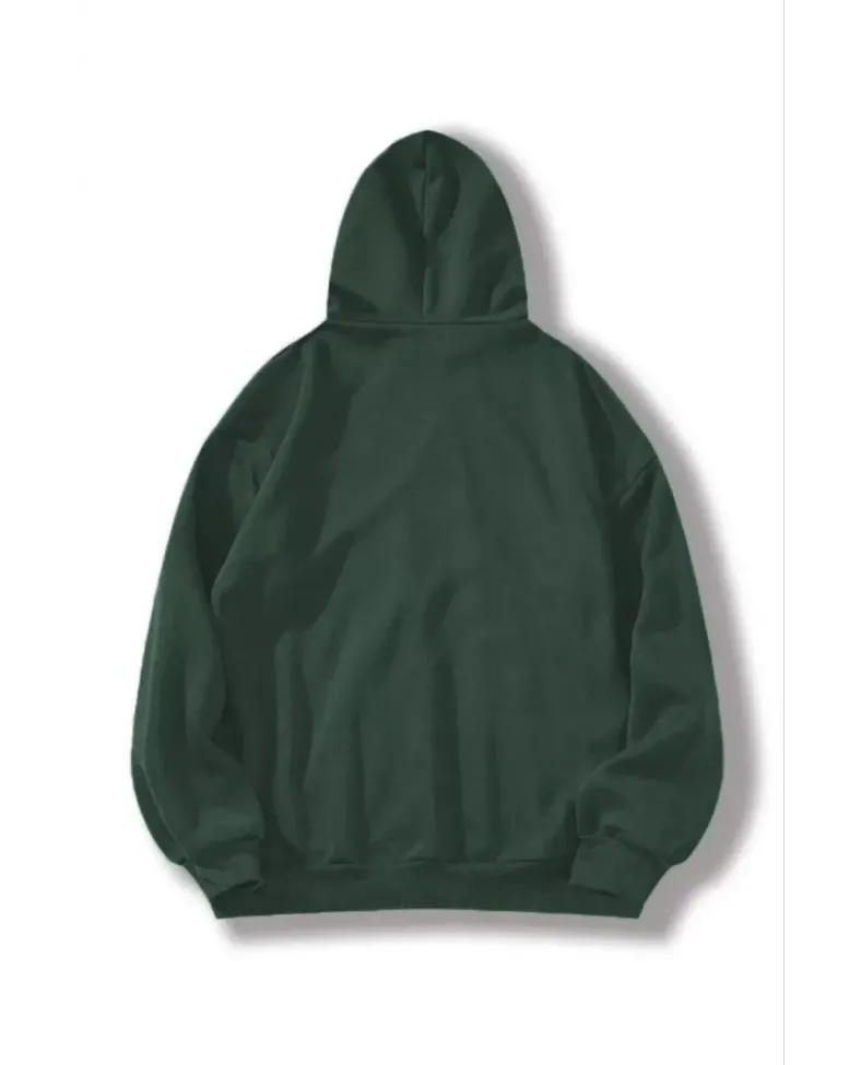 Kadın Kapüşonlu Kanguru Cepli 3 İplik Pamuklu Düz Hoodie Sweatshirt - Haki