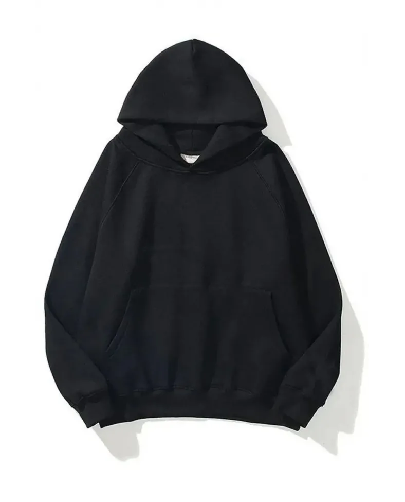 Kadın 3 İplik Pamuklu Kapşonlu Sweetshirt - Siyah