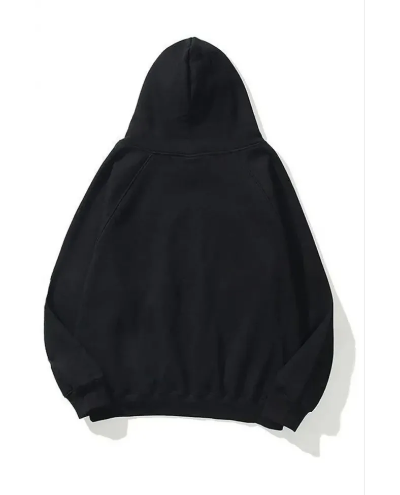 Kadın 3 İplik Pamuklu Kapşonlu Sweetshirt - Siyah