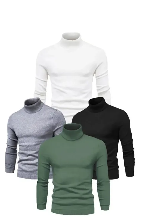 ERKEK 4 Adet Kaşkorse Boğazlı Full Likralı Fitilli Slimfir Body