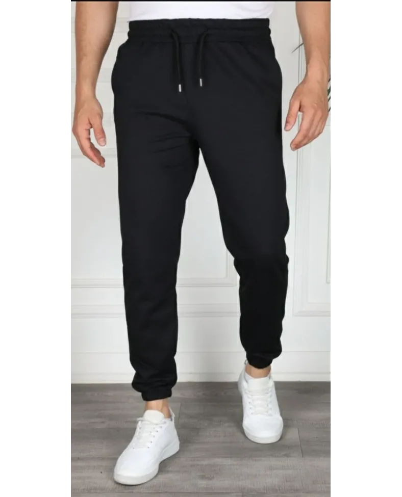 Erkek Jogger Eşofman Altı Rahat Kalıp, Cepli, Lastikli Paça, Günlük Spor Pantolon - Siyah