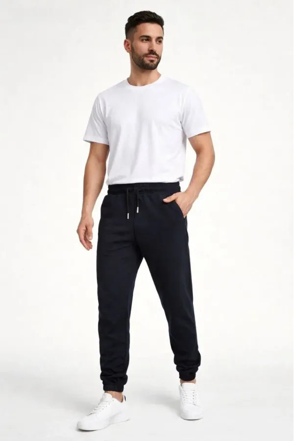 Erkek Jogger Eşofman Altı Rahat Kalıp, Cepli, Lastikli Paça, Günlük Spor Pantolon - Siyah