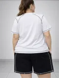 Kadın Battal Beden Kısa Kollu Tişört Şort Takım Kontrast Dikiş Detaylı Günlük Ev Giyimi - Beyaz