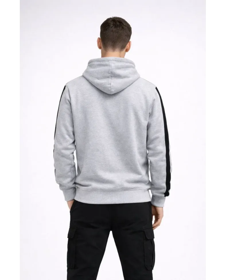 Erkek Şeritli Kapüşonlu Sweatshirt Oversize 3 iplik Pamuklu - Beyaz