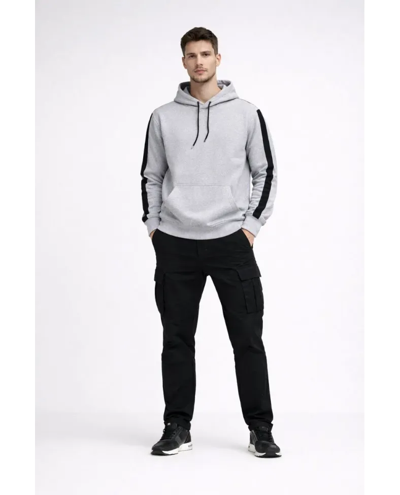 Erkek Şeritli Kapüşonlu Sweatshirt Oversize 3 iplik Pamuklu - Beyaz