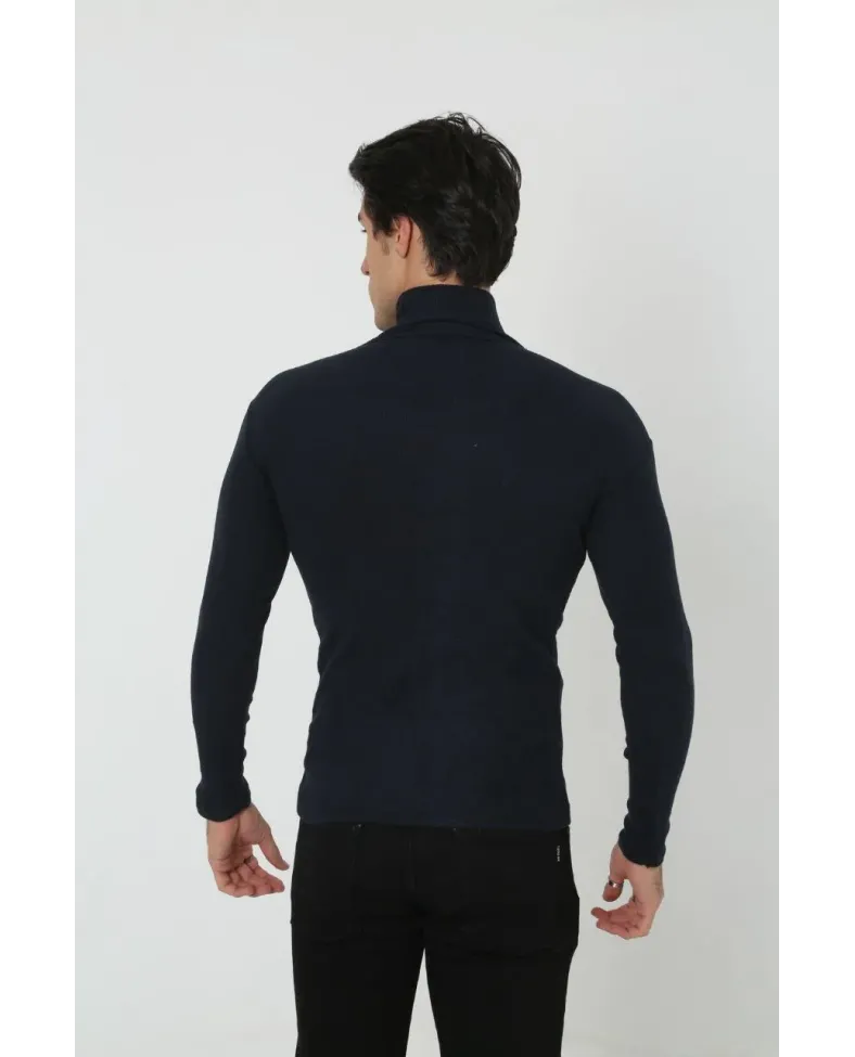 Erkek Kaşkorse Boğazlı Full Likralı Fitilli Body Kazak - Siyah