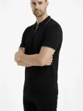 Erkek Kısa kol Fitilli Triko Polo Yaka Düğmesiz T-shirt 2'li Set Beyaz-Siyah