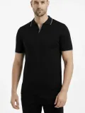 Erkek Kısa kol Fitilli Triko Polo Yaka Düğmesiz T-shirt 2'li Set Beyaz-Siyah