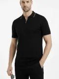 Erkek Kısa kol Fitilli Triko Polo Yaka Düğmesiz T-shirt 2'li Set Beyaz-Siyah