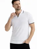 Erkek Kısa kol Fitilli Triko Polo Yaka Düğmesiz T-shirt 2'li Set Beyaz-Mint Yeşili
