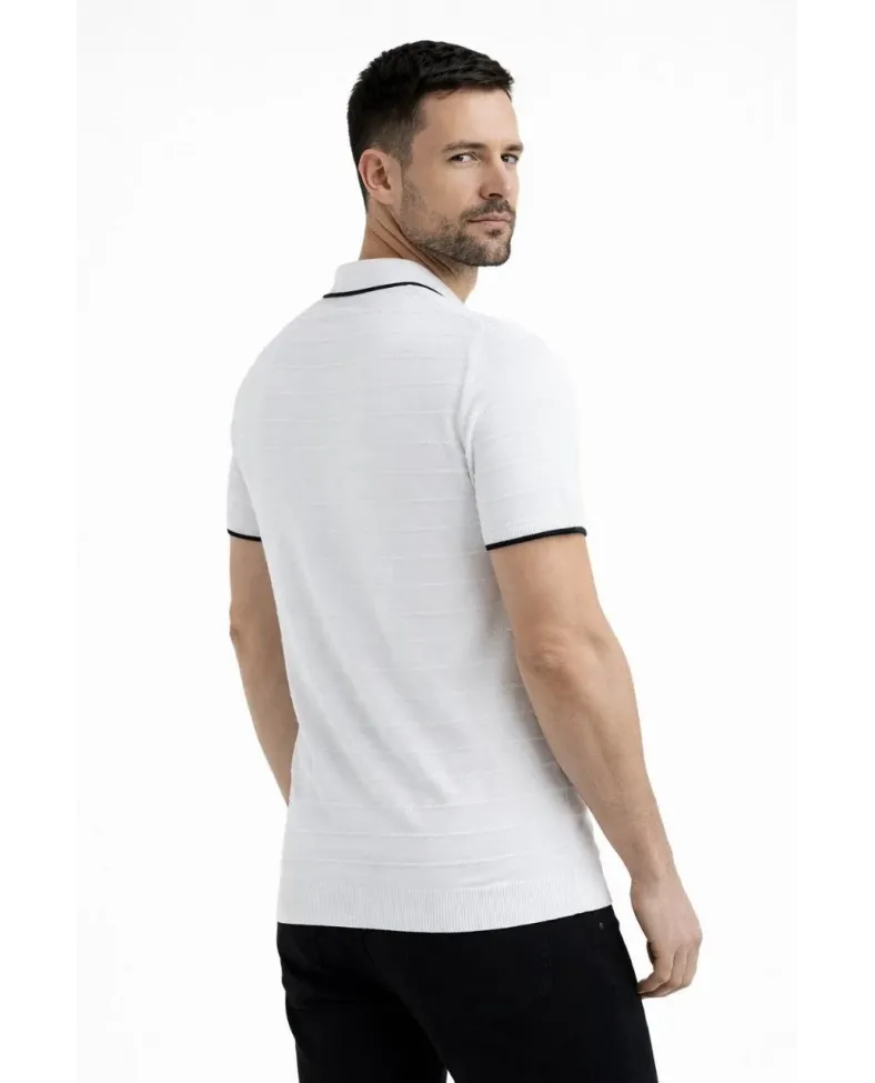 Erkek Kısa kol Fitilli Triko Polo Yaka Düğmesiz T-shirt 2'li Set Beyaz-Mint Yeşili