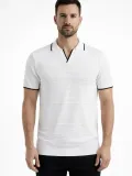 Erkek Kısa kol Fitilli Triko Polo Yaka Düğmesiz T-shirt 2'li Set Beyaz-Mint Yeşili