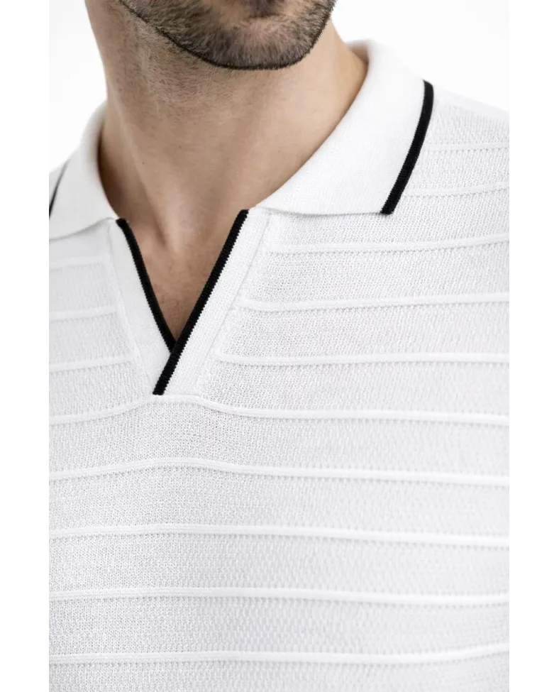 Erkek Kısa kol Fitilli Triko Polo Yaka Düğmesiz T-shirt 2'li Set Beyaz-Mint Yeşili